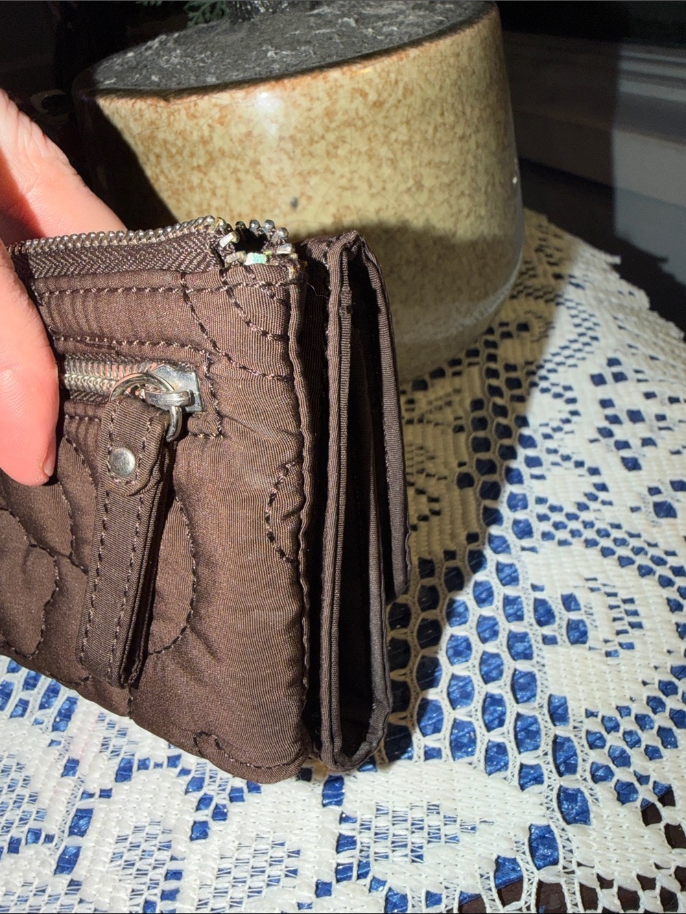 Vera Bradley Brown Quilted Floral Crossbody Wallet - Picture 12 of 12